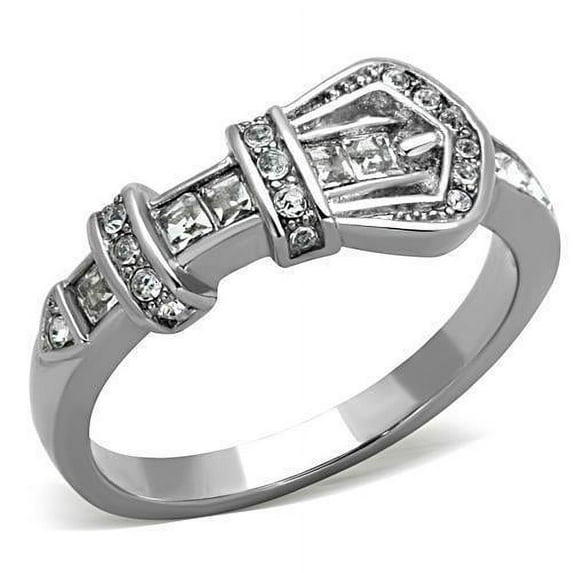 Womens Silver Ring High polished (no plating) 316L Stainless Steel Ring with Top Grade Crystal in Clear TK1334
