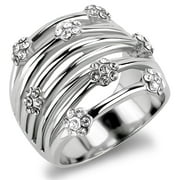 Womens Silver Ring High polished (no plating) 316L Stainless Steel Ring with Top Grade Crystal in Clear TK1372