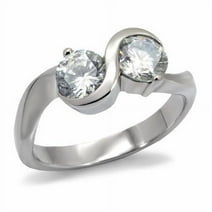 Womens Silver Ring High polished (no plating) Stainless Steel Ring with AAA Grade CZ in Clear TK072