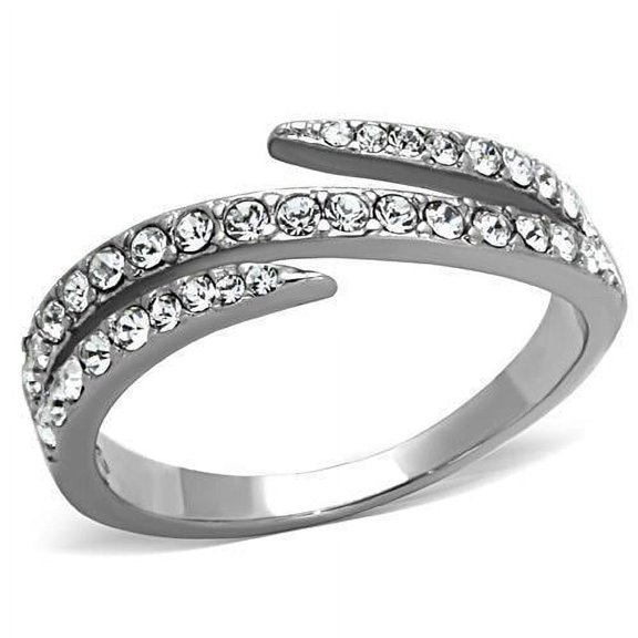 Womens Silver Ring High polished (no plating) Stainless Steel Ring with AAA Grade CZ in Clear TK1339