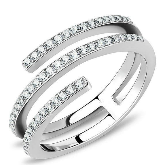 Womens Silver Rings High polished (no plating) 316L Stainless Steel Ring with AAA Grade CZ in Clear DA060
