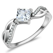 Womens Silver Rings High polished (no plating) 316L Stainless Steel Ring with AAA Grade CZ in Clear DA101