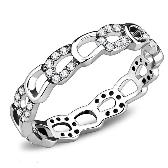 Womens Silver Rings High polished (no plating) 316L Stainless Steel Ring with AAA Grade CZ in Clear DA111