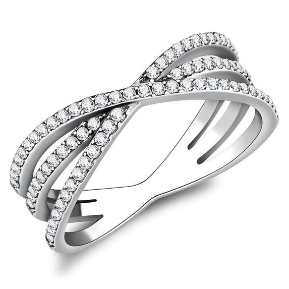 Womens Silver Rings High polished (no plating) 316L Stainless Steel Ring with AAA Grade CZ in Clear DA124