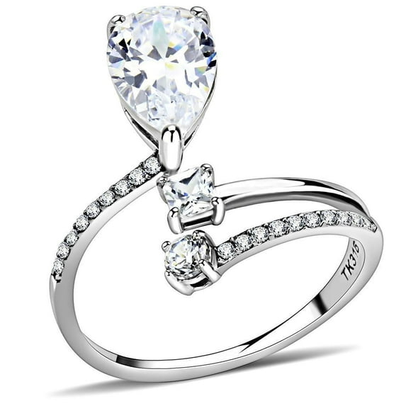 Womens Silver Rings High polished (no plating) 316L Stainless Steel Ring with AAA Grade CZ in Clear DA130