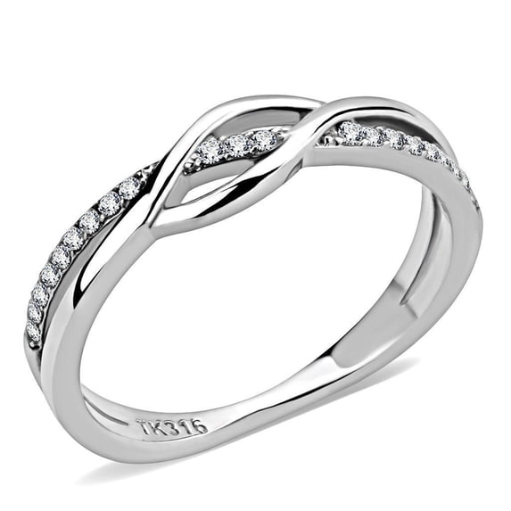 Womens Silver Rings High polished (no plating) 316L Stainless Steel Ring with AAA Grade CZ in Clear DA157