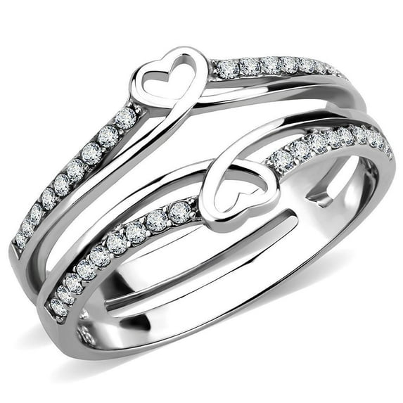 Womens Silver Rings High polished (no plating) 316L Stainless Steel Ring with AAA Grade CZ in Clear DA242