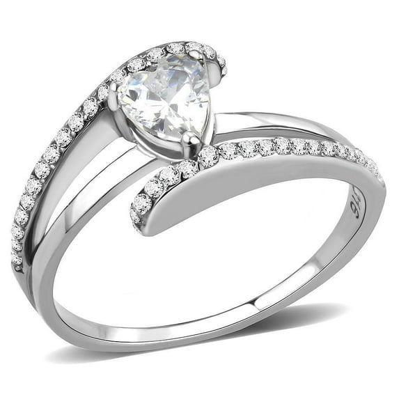 Womens Silver Rings High polished (no plating) 316L Stainless Steel Ring with AAA Grade CZ in Clear DA361