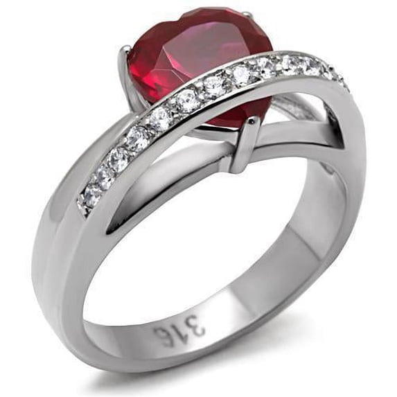 Womens Silver Rings High polished (no plating) 316L Stainless Steel Ring with AAA Grade CZ in Clear TK098