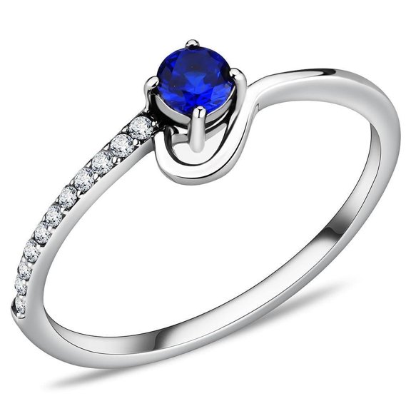 Womens Silver Rings High polished (no plating) 316L Stainless Steel Ring with AAA Grade CZ in London Blue DA114