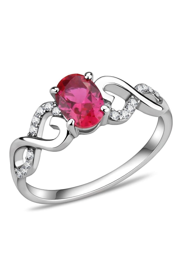 Womens Silver Rings High polished (no plating) 316L Stainless Steel Ring with AAA Grade CZ in Ruby DA119