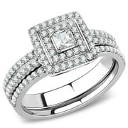 Womens Silver Rings High polished (no plating) Stainless Steel Ring with AAA Grade CZ in Clear DA064
