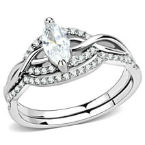 Womens Silver Rings High polished (no plating) Stainless Steel Ring with AAA Grade CZ in Clear DA133