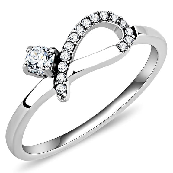 Womens Silver Rings High polished (no plating) Stainless Steel Ring with AAA Grade CZ in Clear DA143