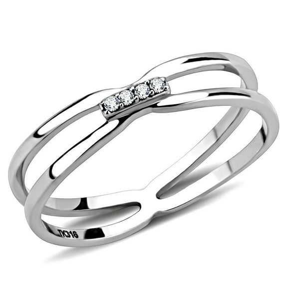 Womens Silver Rings High polished (no plating) 316L Stainless Steel Ring with AAA Grade CZ in Clear DA160