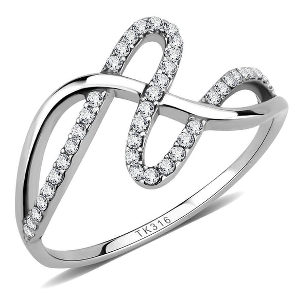 Womens Silver Rings High polished (no plating) Stainless Steel Ring with AAA Grade CZ in Clear DA265