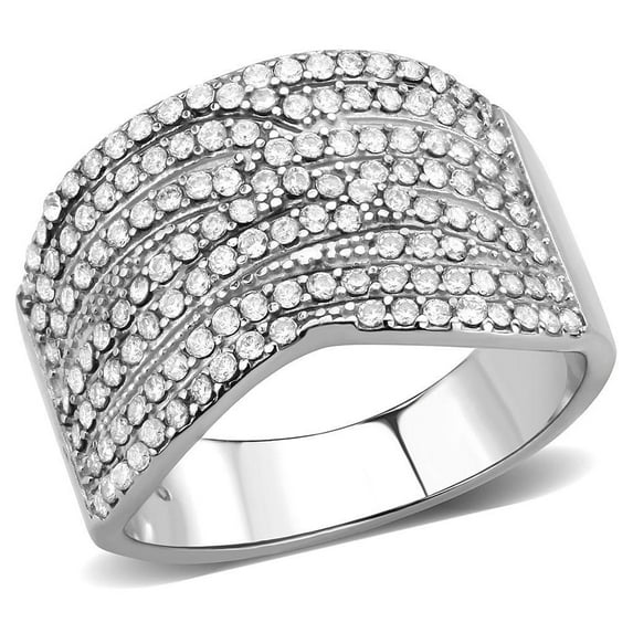 Womens Silver Rings High polished (no plating) Stainless Steel Ring with AAA Grade CZ in Clear DA362