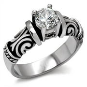 Womens Silver Rings High polished (no plating) Stainless Steel Ring with AAA Grade CZ in Clear TK082