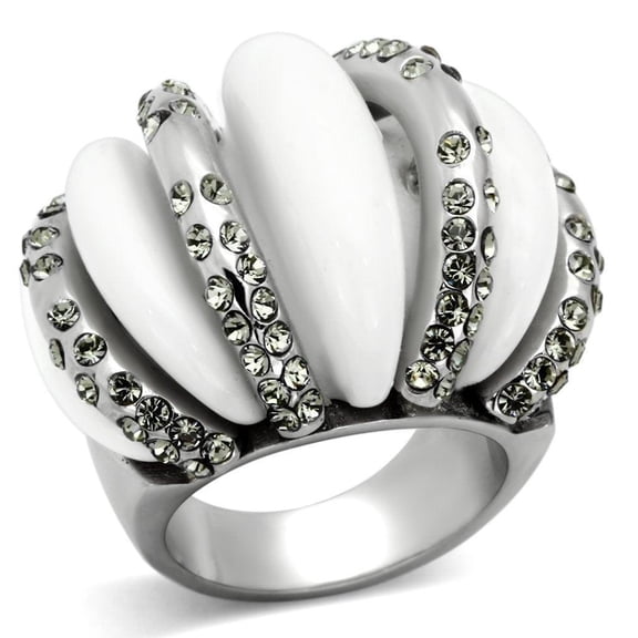 Womens Silver Rings High polished (no plating) Stainless Steel Ring with Top Grade Crystal in Black Diamond TK1011