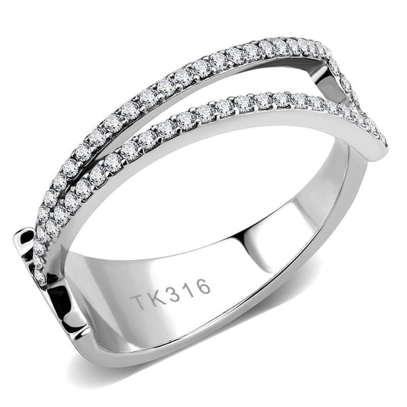 Womens Silver Rings No Plating 316L Stainless Steel Ring with AAA Grade CZ in Clear DA310