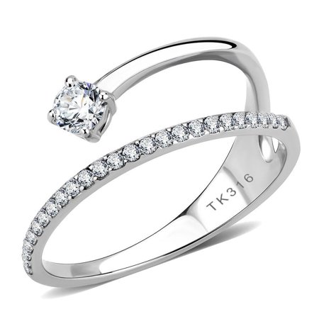Womens Silver Rings No Plating 316L Stainless Steel Ring with AAA Grade CZ in Clear DA316