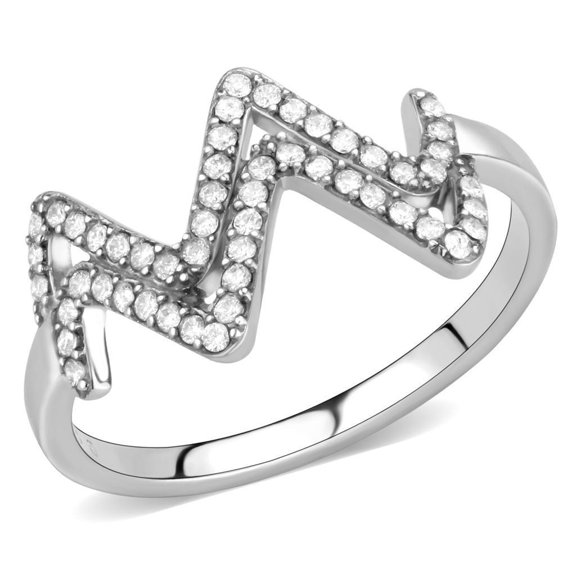 Womens Silver Rings No Plating Stainless Steel Ring with AAA Grade CZ in Clear DA339