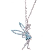 Womens Silver Tone Green Enamel Clear Crystal Rhinestone Pixie Fairy Angel Pendant Necklace