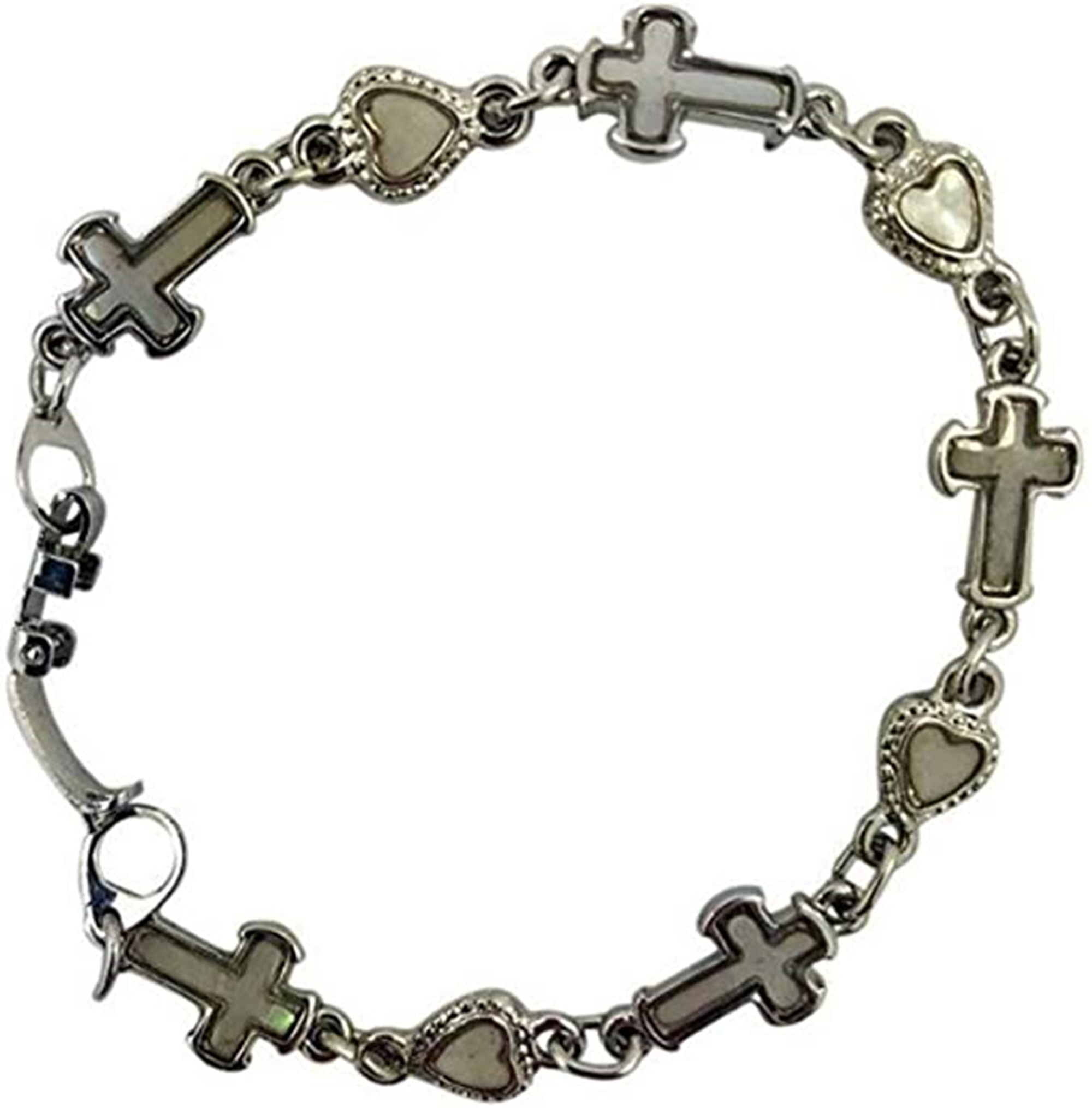 Womens Silver Toned Faith Bracelet With Heart and Cross Links
