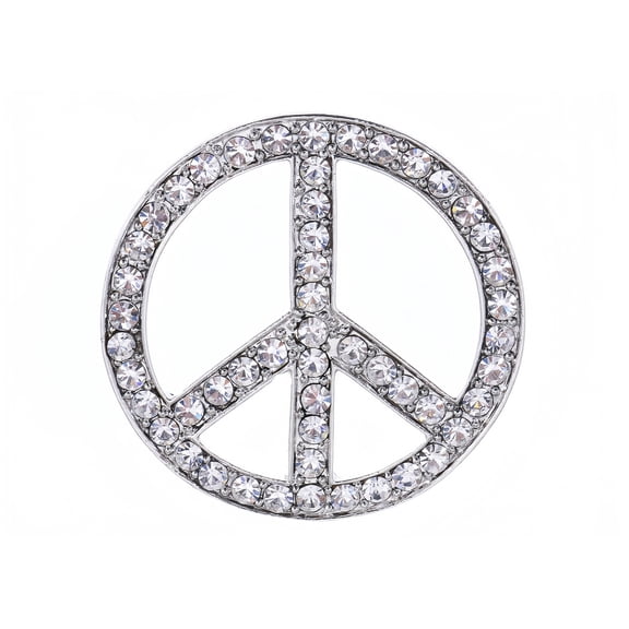 Womens Silvery Tone Shine Clear Crystal Rhinestones Hippie Peace Sign Brooch Pin Pendent