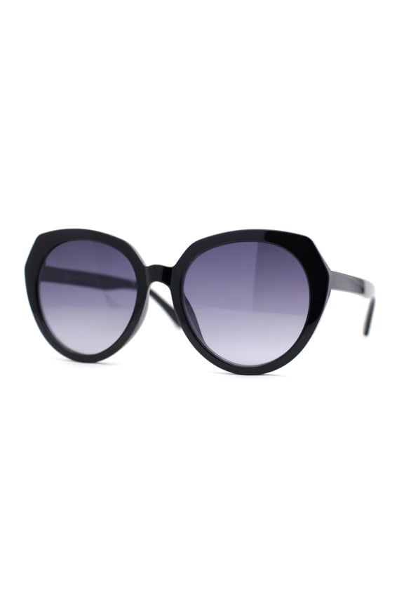 Womens Simple 90s Classy Large Round Plastic Rim Fashion Sunglasses Black Smoke