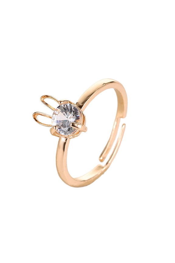 Womens Copper Ring with Rabbit Design Inlaid Zircon Animal Zodiac Electroplated Finish Cute Ring Gift for Her