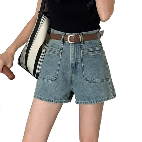 Womens Simple Double Pocket Shorts High Waist Wide Leg Hot Pants