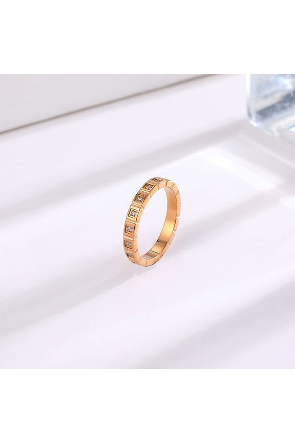 Womens Simple Elegant Square Gang Drill Titanium Steel Ring Hypoallergenic Electroplated Finish For Women Size 6 7 8 9