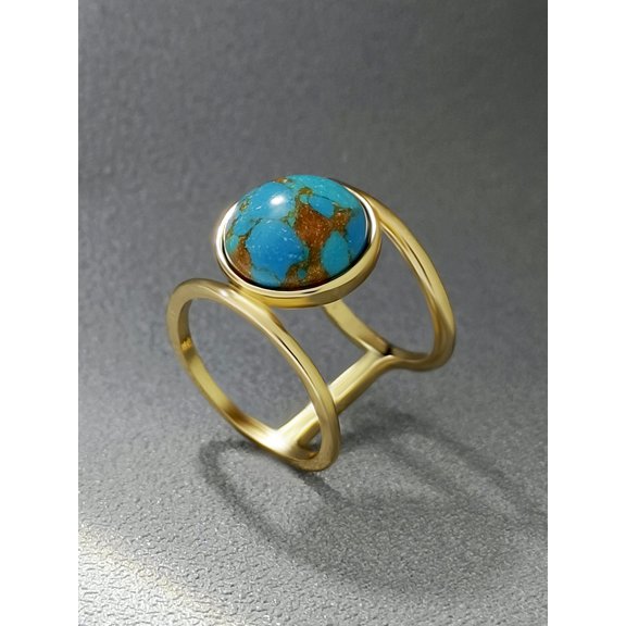Womens Simple Geometric Metal Alloy Ring with Turquoise Inlay Unique and Stylish Design for Everyday Wear or Special Occasions