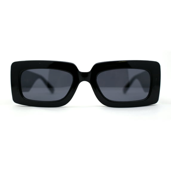 Womens Simple Mod Rectangle Narrow Plastic Sunglasses All Black