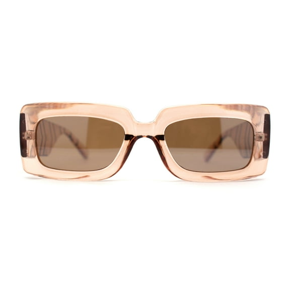 Womens Simple Mod Rectangle Narrow Plastic Sunglasses Peach Brown