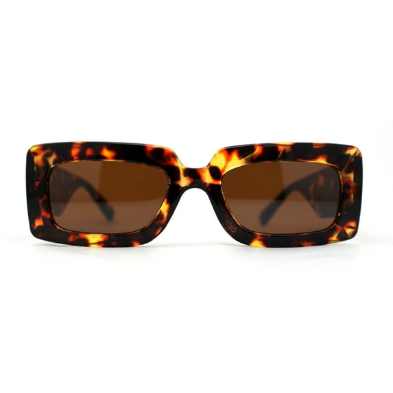 Womens Simple Mod Rectangle Narrow Plastic Sunglasses Tortoise Brown