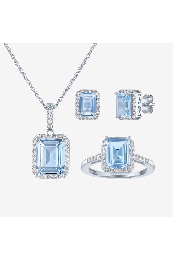 Womens Simulated Blue Aquamarine Sterling Silver 3-pc. Jewelry Set