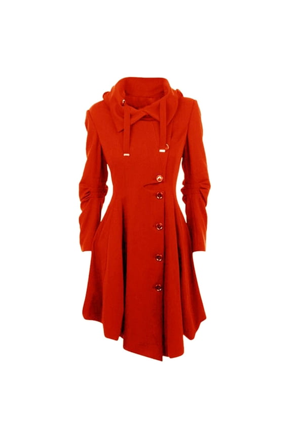 Womens Single Breasted Pea Coat Lapel Mid Length Trench Coat Outwear, Long Sleeve Autumn Jacket Loose Outerwear Button Solid Blouse Coat Red XXL