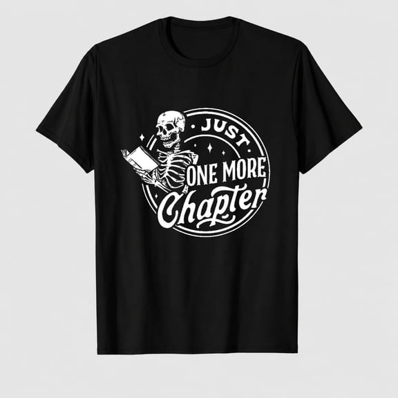 Womens Skeleton Reading Shirts Book Lovers Funny Reading T-Shirt Just One More Chapter Tee Tops