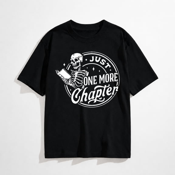 Womens Skeleton Reading Shirts Book Lovers Funny Reading T-Shirt Just One More Chapter Tee Tops