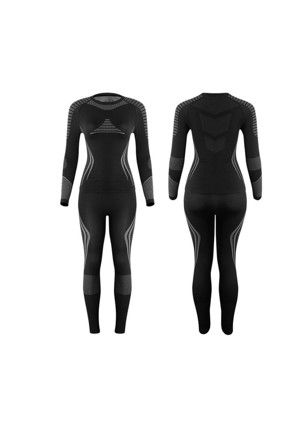 Womens Ski Base Layer Cold Weather Crew Neck Printed Thermal Underwear Inner Lining Wool Lined Base Layer Tight Ski Snowsuit