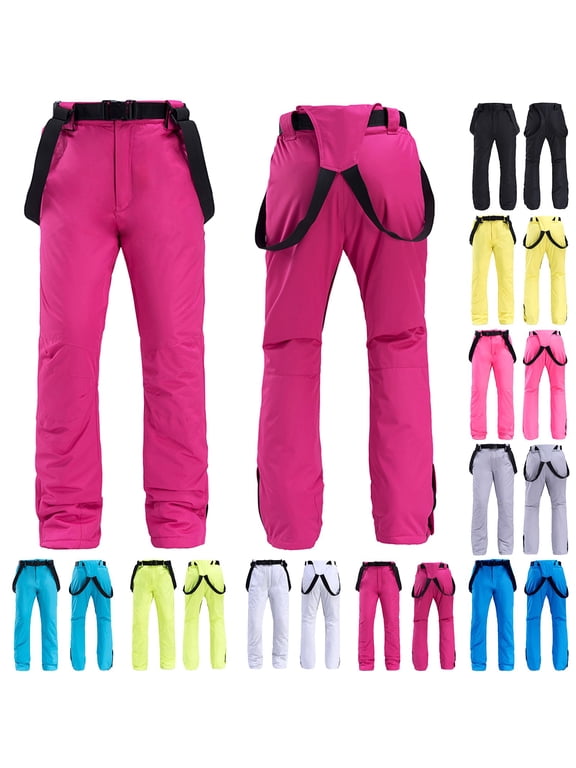 Womens Ski Pants Winter Insulated Fleece Thermal Ski Bibs Plus Size Snowboard Pants Waterproof with Pocket Bibs Overalls