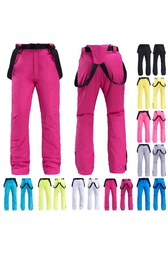 Womens Ski Pants Winter Insulated Fleece Thermal Ski Bibs Plus Size Snowboarding Pants Waterproof with Pocket Bib Overalls