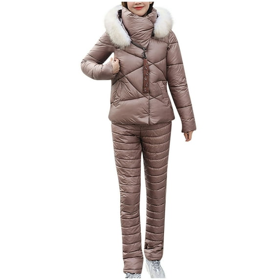 Womens Ski Suit Clearance 2024 Women's Fashion Winter Keep Warm Ski Suit Loose Coat Trousers Keep Warm Hooded Jacket
