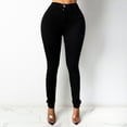 thumbnail image 1 of Womens Skinny Jean High Waist Elastic Comfort Casual Splicing High Waist Slim Pants Black L, 1 of 3