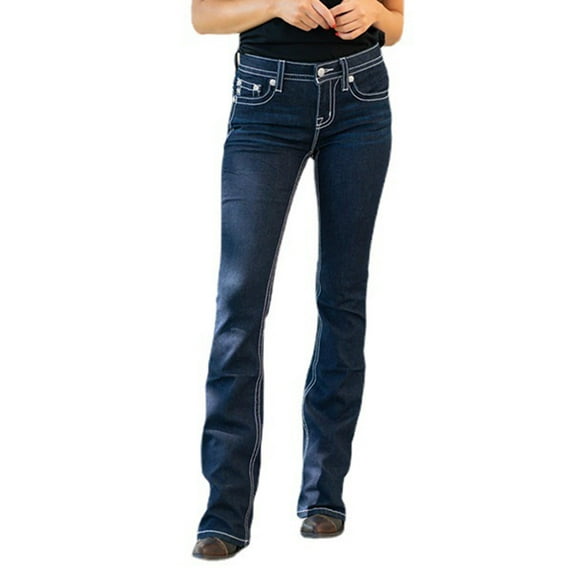 Womens Skinny Jeans Slim Fit Straight Leg Trousers Dressy Casual Denim Pants High Waist Button Long Jeans with Pocket