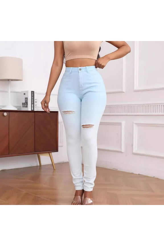 Womens Skinny Jeans Stretchy High Waisted Ankle Jean Ripped Slim Fit Washed Denim Distressed Tight Jean