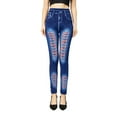 thumbnail image 1 of Womens Skinny Jeans Women's Denim Print Fake Jeans Leggings High Waisted Elastic Pencil Pants Pull on Jean Pants Printed Leggings Dark Blue L, 1 of 9