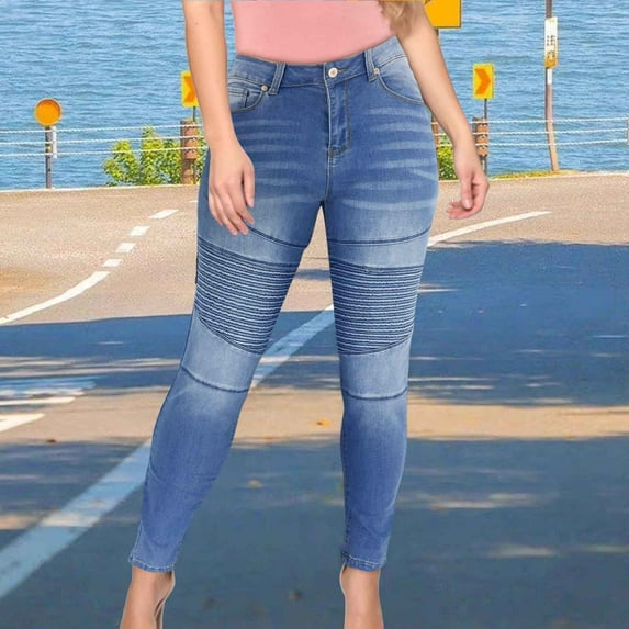 Womens Skinny Moto Jegging Jeans Denim Slim Fit Mid Rise Stretch Pencil Pants